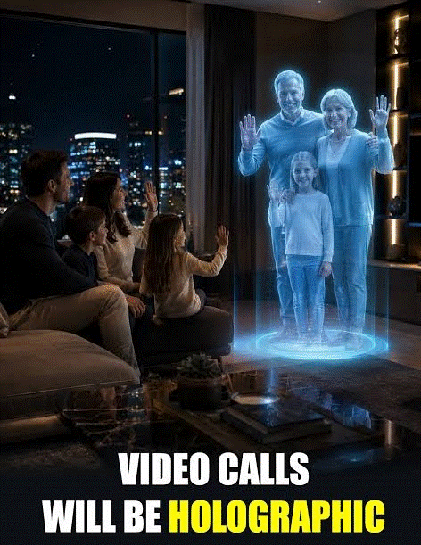 Futuristic telecommunication system 2050 holographic video call and spatial network connection